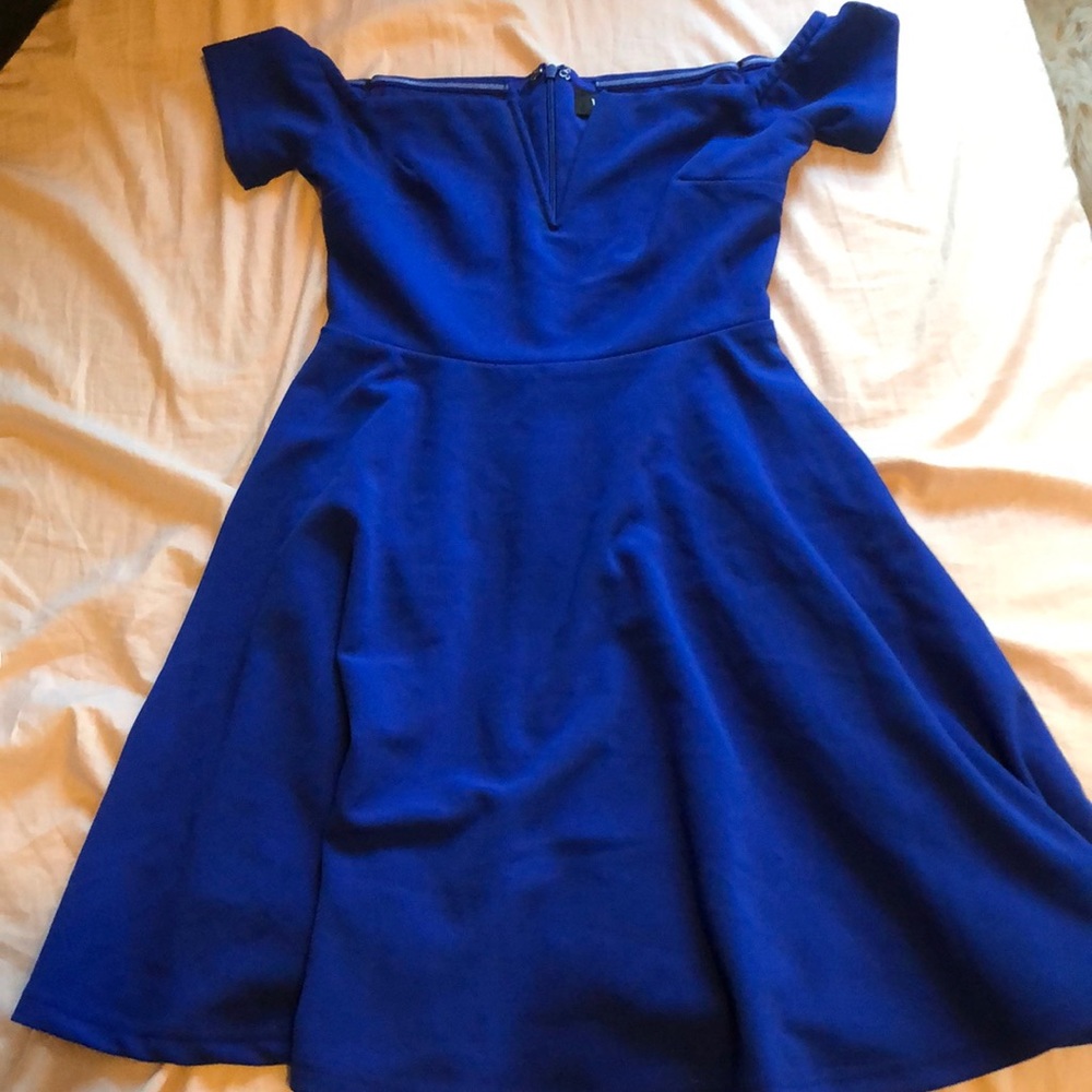 Off the shoulder blue formal dress